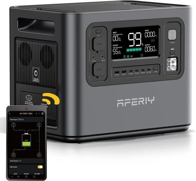 Зарядна станція Aferiy AF-P210 2400W 2048Wh LiFePO4 UPS, ДБЖ, Wi-fi AF-P210 фото